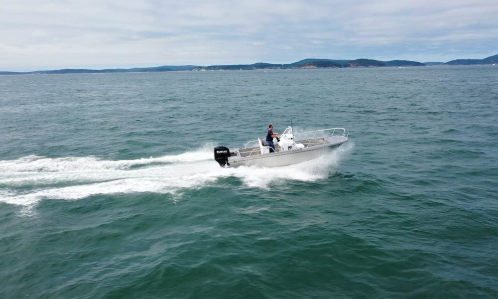 Our Blackfish center console boat cruising through the water